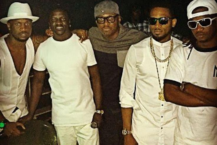 (L-R) Peter Okoye, Akon, Ayo Shonaiya, D'banj and Paul Okoye