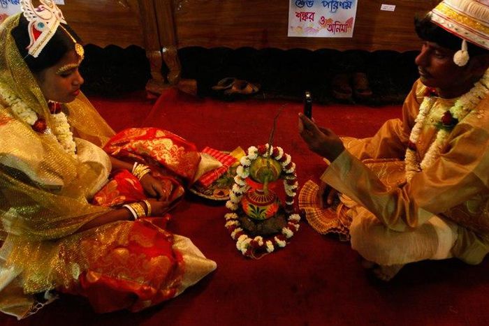 An Indian bride and groom
