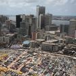 An aerial view shows the central business district in Nigeria's commercial capital of Lagos