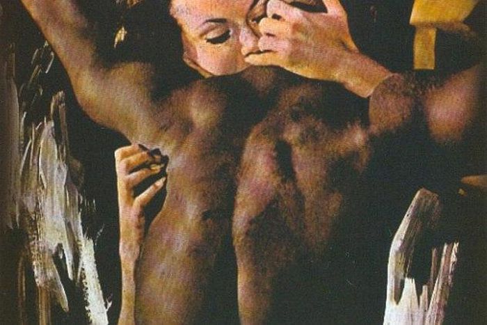 Interracial couple kissing