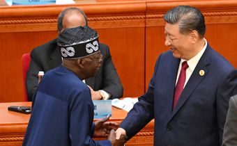 Nigeria's President Bola Ahmed Tinubu (L) is congratulated by Chinese President Xi Jinping after speaking at the opening ceremony of the Forum on China-Africa Cooperation (FOCAC) in Beijing's Great Hall of the People on September 5, 2024. [Getty Images]