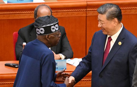 Nigeria's President Bola Ahmed Tinubu (L) is congratulated by Chinese President Xi Jinping after speaking at the opening ceremony of the Forum on China-Africa Cooperation (FOCAC) in Beijing's Great Hall of the People on September 5, 2024. [Getty Images]