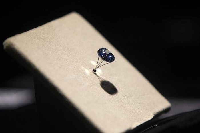 A 12-carat "Blue Moon Diamond" is pictured while on display at the Natural History Museum of Los Angeles County in Los Angeles, California September 12, 2014. REUTERS/Mario Anzuoni
