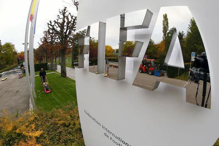 The FIFA logo is seen outside their headquarters in Zurich October 8, 2015. REUTERS/Arnd Wiegmann