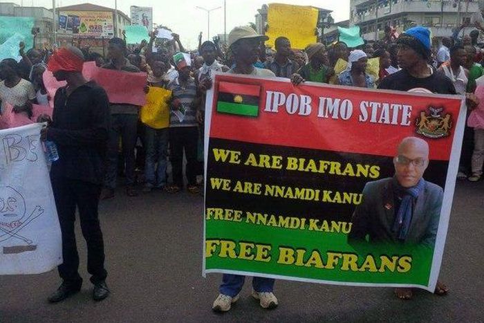 Pro-Biafra protesters in Owerri on November 13, 2015