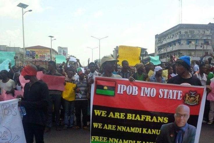 Pro-Biafra protesters in Owerri on November 13, 2015