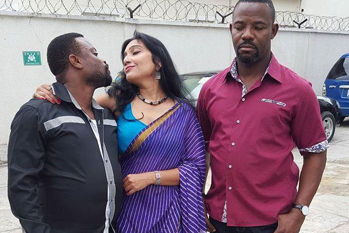Ime Bishop Umoh, Okey Bakkasi on set of Emem Isong's 'Love is in the Hair.'
