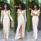 Folake Huntoon's cream and gold sequined thigh slit dress looks just perfect on her