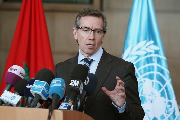 U.N. Special Representative and Head of the United Nations Support Mission in Libya, Bernardino Leon holds a news conference on Libya's reconciliation process at the es-Sahirat region of Rabat, March 20, 2015. REUTERS/Stringer