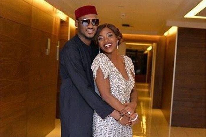 Annie Idibia's first look to the FORTYfied event held on September 20th 2015, pictured with husband 2face Idibia