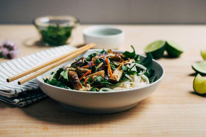 Rice Noodle Salad with Spring Vegetables and Tahini
