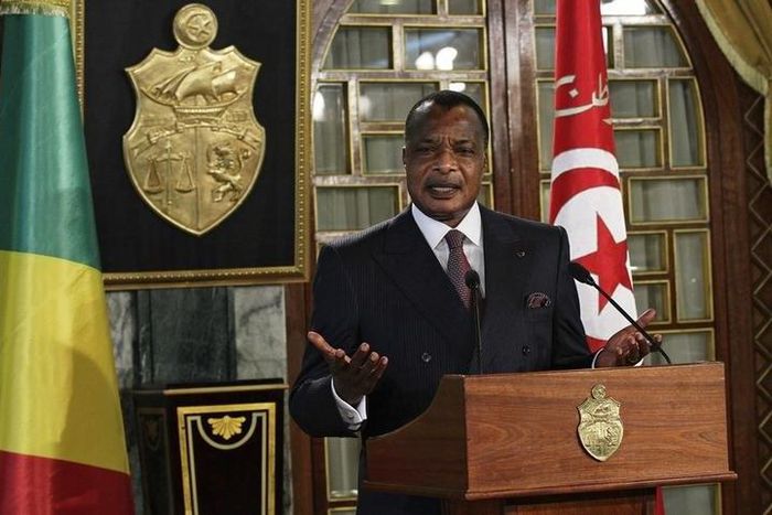 Congo's President Denis Sassou Nguesso speaks during a news conference after his meeting with Tunisia's President Beji Caid Essebsi at Carthage Palace in Tunis January 22, 2015. REUTERS/Anis Mili