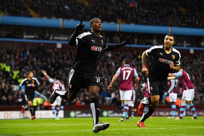 Odion Ighalo celebrates after scoring for Watford against Aston Villa