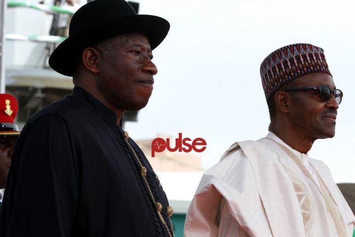 Ex-president Goodluck Jonathan and President Buhari at the Presidential Inauguration on May 29, 2015, in Abuja.