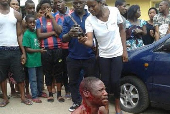 The bloodied suspect