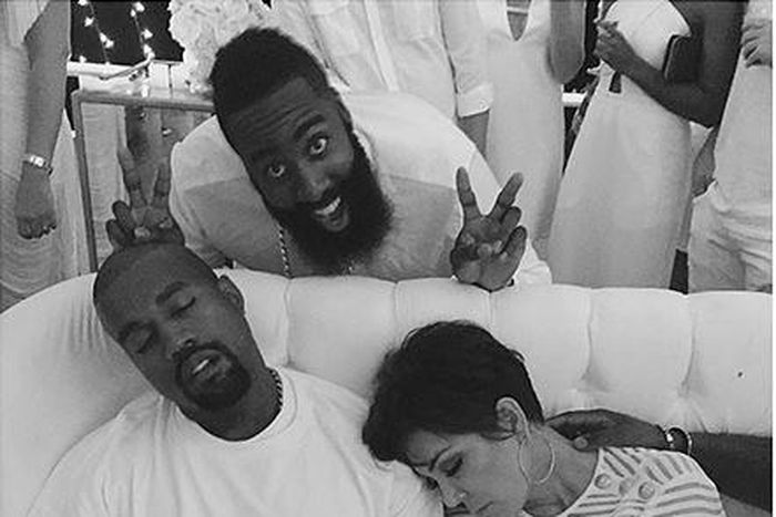 Kanye West, Kris Jenner sleep off at James Harden's birthday bash