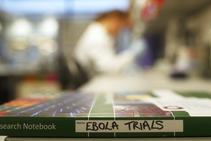 An Ebola trials notebook is seen in a laboratory during trials for an Ebola vaccine at The Jenner Institute in Oxford, southern England January 16, 2015. REUTERS/Eddie Keogh