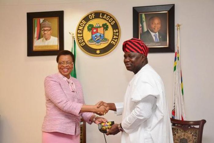 Lagos State Governor, Akinwunmi Ambode meets with Nelson Mandela's wife, Graca Machel in Lagos on November 13, 2015