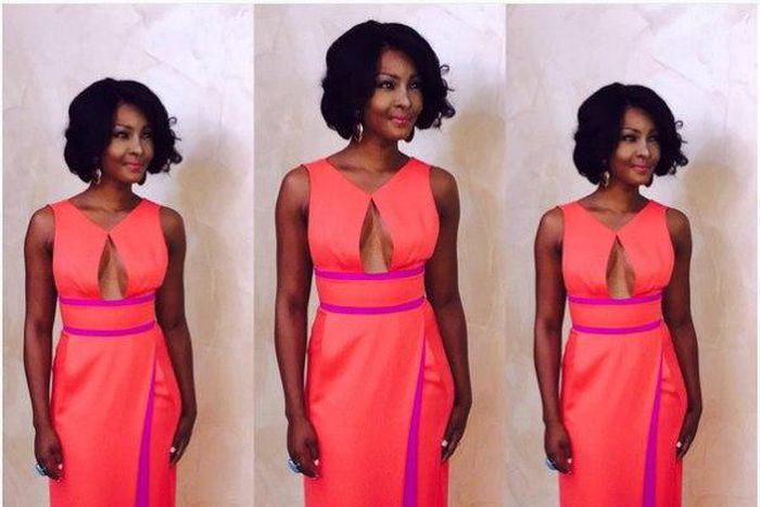 The two-tone cutout gown looks awesome on the Osas Ajibade