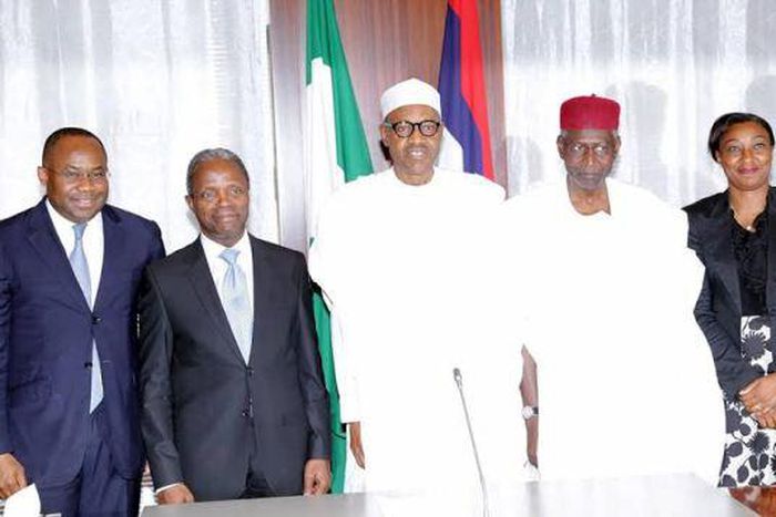 President Muhammadu Buhari and Vice President, Yemi Osinbajo meet with officials of the Nigerian Sovereign Investment Authority in Abuja on Wednesday, September 9, 2015,