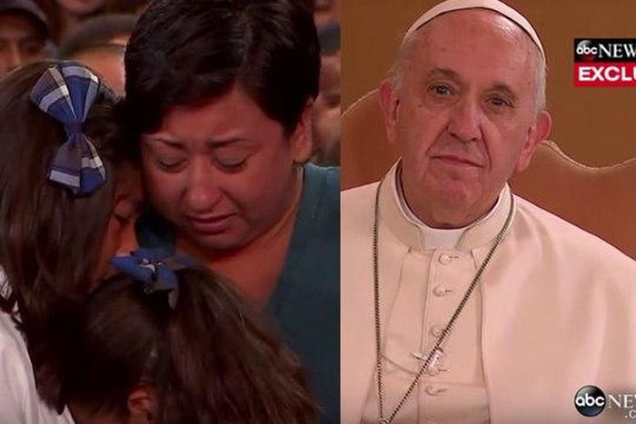 Pope Francis consoles single mother of two, Rosemary Farfan