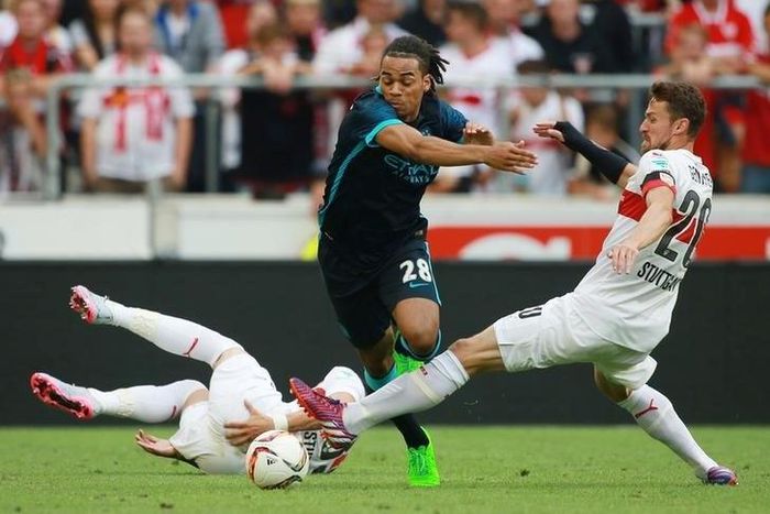 VfB Stuttgart's Christian Gentler fouls Manchester City's Jason Denayer Action Images via Reuters / John Marsh Livepic