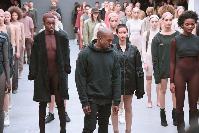 Kanye West and models at New York Fashion Week