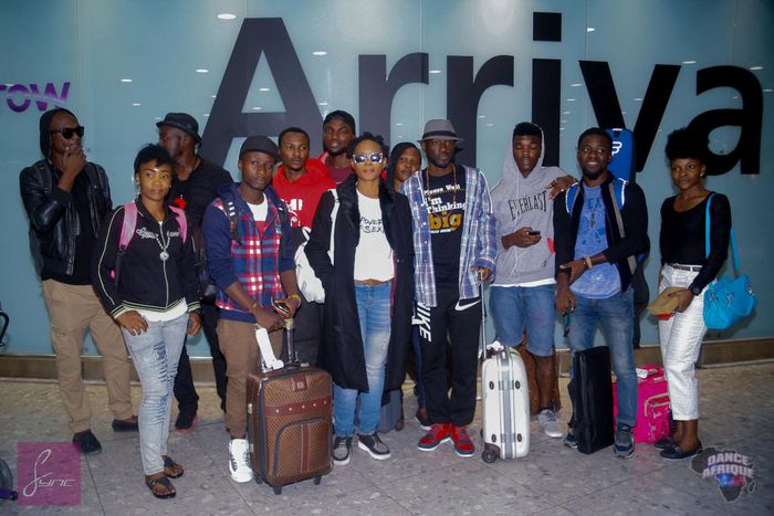 Yemi Alade and her band arrive London Airport in preparation for the Dance Afrique Summerfest 2015