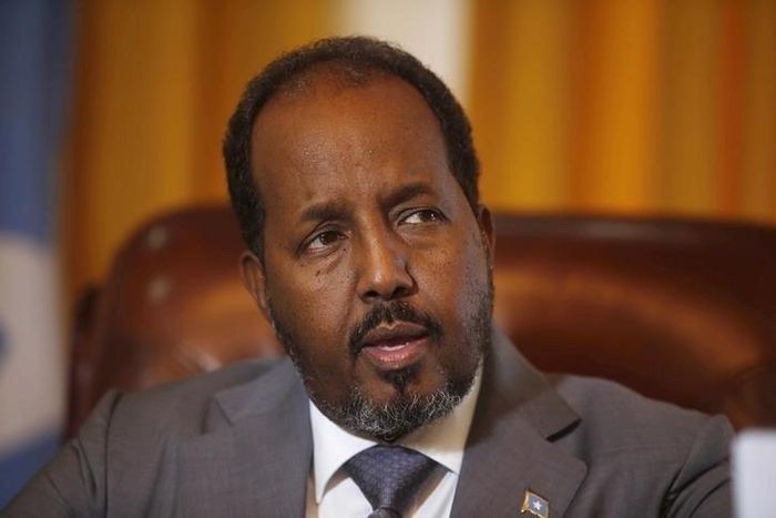 Somali President Hassan Sheik Mohamud speaks during a Reuters interview at the Presidential Palace in capital Mogadishu September 16, 2015. REUTERS/Feisal Omar