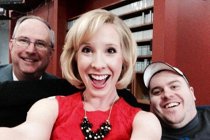 Television journalist, Alison parker, with cameraman, Adam Ward and another colleague