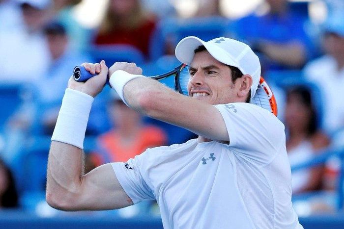 Aug 21, 2015; Cincinnati, OH, USA; Andy Murray (GBR) returns a shot against Richard Gasquet (not pictured) in the quarterfinals during the Western and Southern Open tennis tournament at the Linder Family Tennis Center. Aaron Doster-USA TODAY Sports