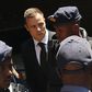 South African Olympic and Paralympic sprinter Oscar Pistorius (C) is escorted to a police van after his sentencing at the North Gauteng High Court in Pretoria October 21, 2014. REUTERS/Siphiwe Sibeko