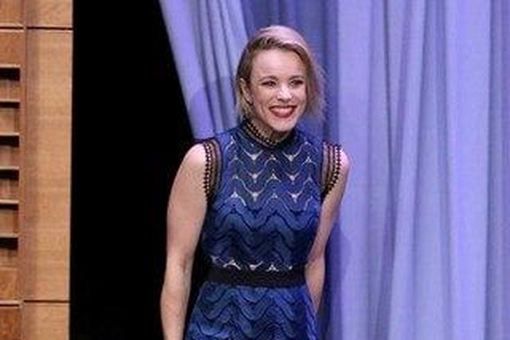 Rachel McAdams Self Portrait black and blue high-necked midi dress with woven details is just perfect on her