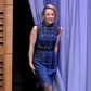Rachel McAdams Self Portrait black and blue high-necked midi dress with woven details is just perfect on her