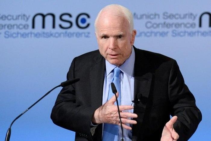 US senator John McCain speaks on the first day of the 53rd Munich Security Conference (MSC) at the Bayerischer Hof hotel in Munich, southern Germany, on February 17, 2017