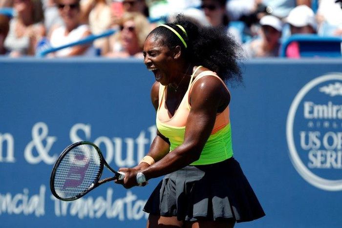 Serena Williams (USA) reacts against Ana Ivanovic (not pictured) in the quarterfinals during the Western and Southern Open tennis tournament at the Linder Family Tennis Center. Mandatory Credit: Aaron Doster-USA TODAY Sports