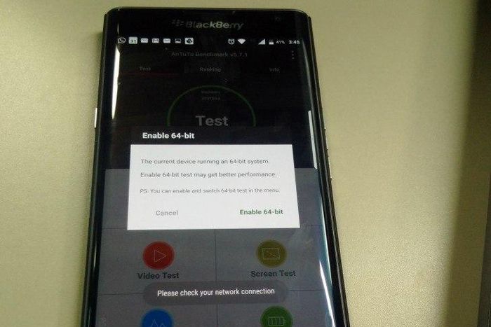 Leaked images of the BlackBerry Priv showing 64-bit processor capacity