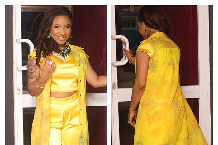 Nollywood actress, Tonto Dikeh stuns in yellow to an event yesterday