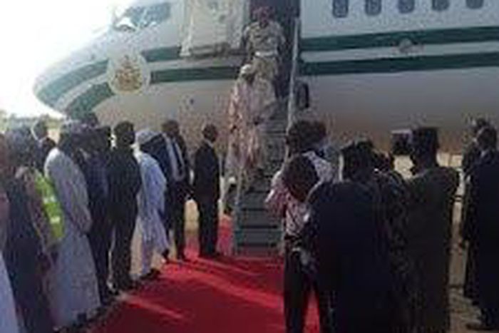 President Muhammadu Buhari arrives in Kaduna on September 3, 2015