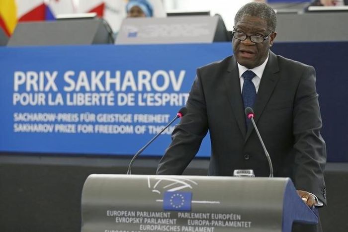 Congolese gynaecologist Denis Mukwege delivers a speech during an award ceremony to receive his 2014 Sakharov Prize at the European Parliament in Strasbourg November 26, 2014. REUTERS/Vincent Kessler