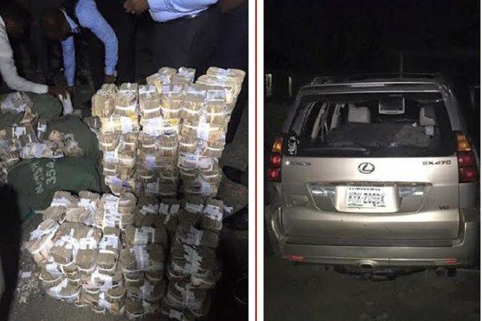 The money and car abandoned by robbers