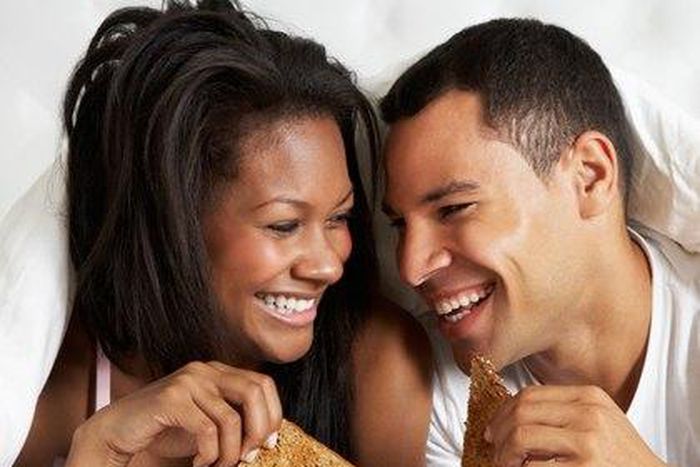 Couple eating together