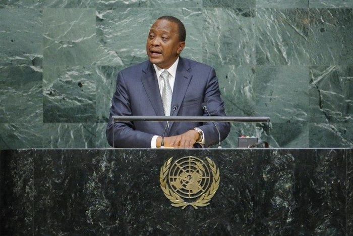 Kenya's President Uhuru Kenyatta addresses attendees during the 70th session of the United Nations General Assembly at the U.N. headquarters in New York September 28, 2015. REUTERS/Eduardo Munoz