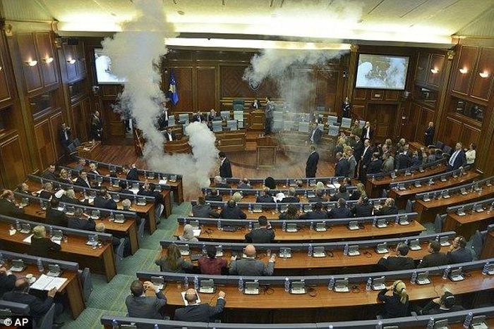 Tear gas fired inside and outside Kosovo parliament