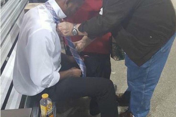 Viral picture of elderly couple helping young man with his tie would make you cry