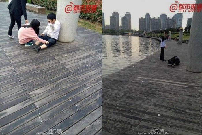 A group of employees were forced by their boss to crawl around a wooden path as punishment for failing to meet their sales targets.