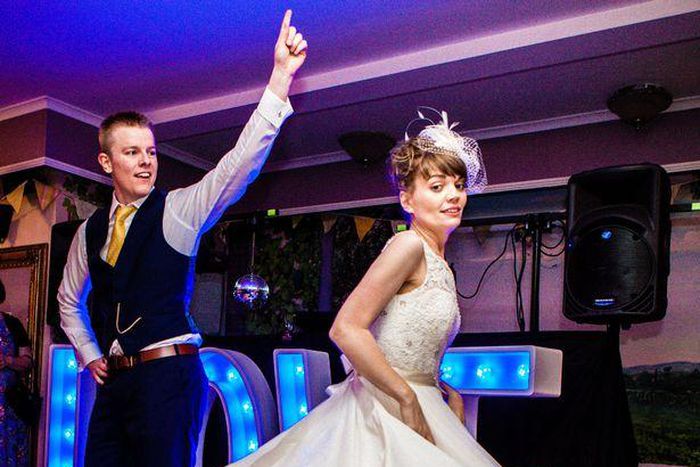 Tom Welham and wife Abby after he shed six stones for their wedding