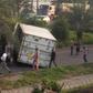 Fallen trailer and container