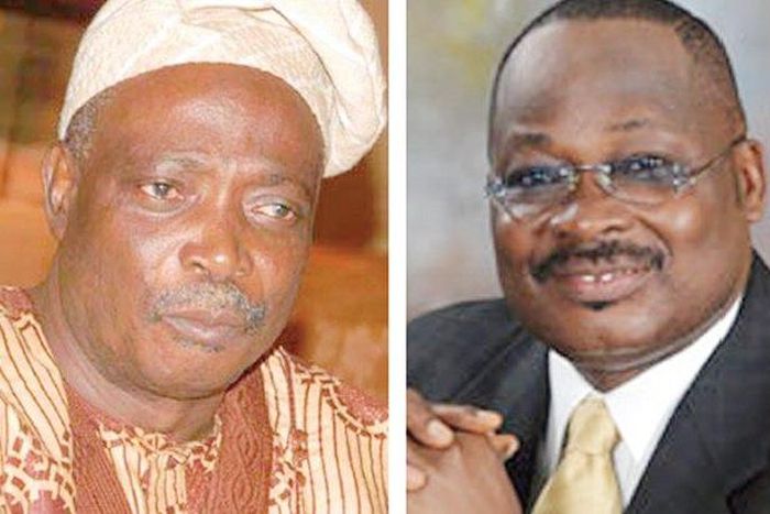 Governor of Oyo State, Abiola Ajimobi (right) and ex-governor of the state, Rashidi Adewolu Ladoja