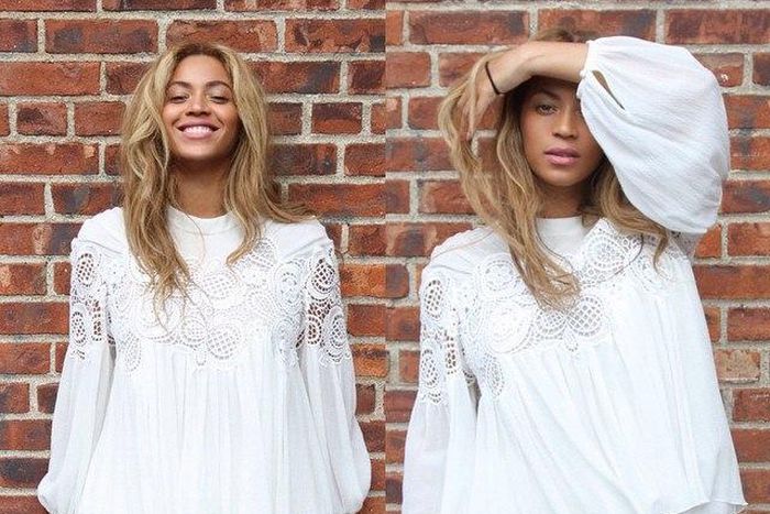 Pop singer, Beyonce rocking a flared white dress